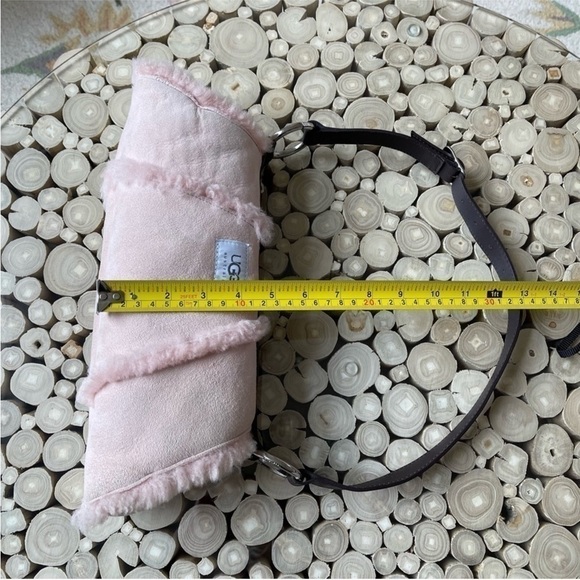 UGG Pink Suede Shoulder Purse Shearling Lined Leather Handbag Bag - Picture 13 of 14